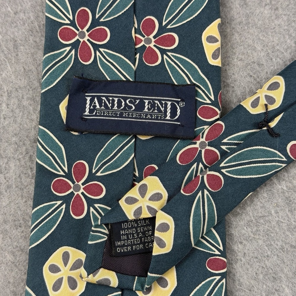 Vintage Lands' End 100% Silk Floral Geometric Necktie USA Hand Sewn Tie 62x3.6" - Picture 4 of 7